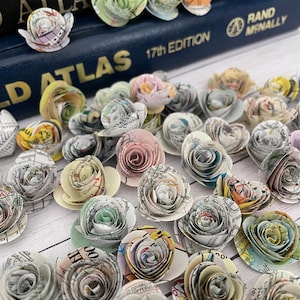 Map/Atlas paper flowers | PENNY SIZE | sets of 12 | party | table scatter | centerpieces | vintage wedding