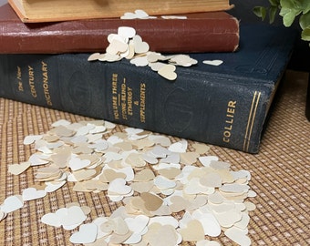 Paper confetti | naturally aged paper | hearts | wedding | shower | baptism | anniversary | upcycled book paper | table scatter