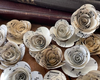 Music page paper flowers | 1.5 inches | set of 6 | wedding | vintage | baby shower | centerpieces | table scatter