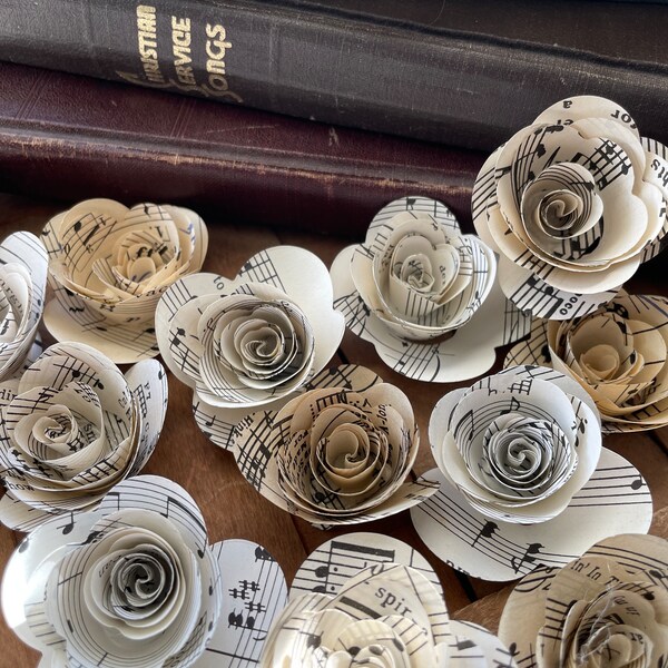 Music page paper flowers | 1.5 inches | set of 6 | wedding | vintage | baby shower | centerpieces | table scatter