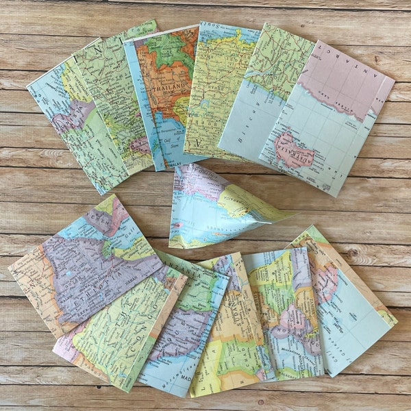 Map/Atlas party favor boxes | set of 12 | repurposed maps