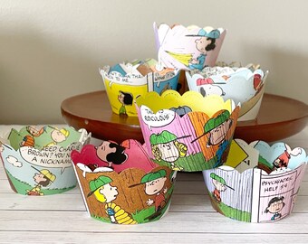 Peanuts comic storybook cupcake wraps | one dozen | repurposed Peanuts books | standard size decorative cupcake wrappers