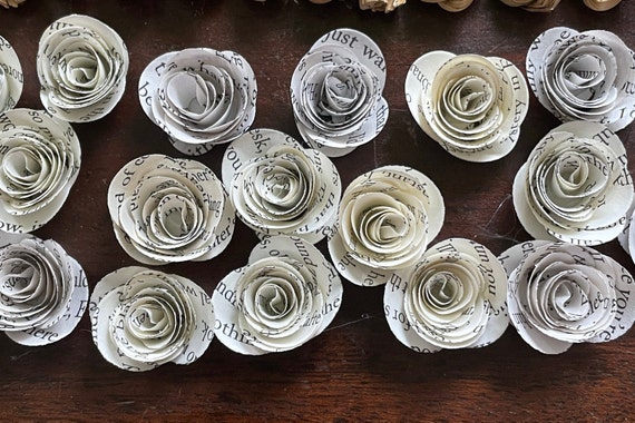 Lg Recycled Book Pages Rose~Paper Flower Picks For Wreaths