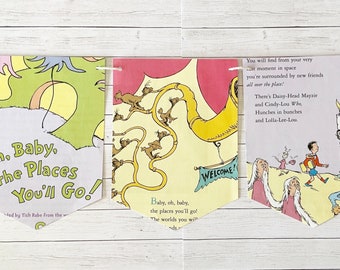 Oh, Baby the Places You'll Go storybook page banner | repurposed Dr. Seuss books | garland bunting