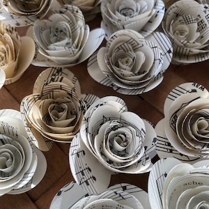Music page paper flowers | 1.5 inches | set of 6 | wedding | vintage | baby shower | centerpieces | table scatter