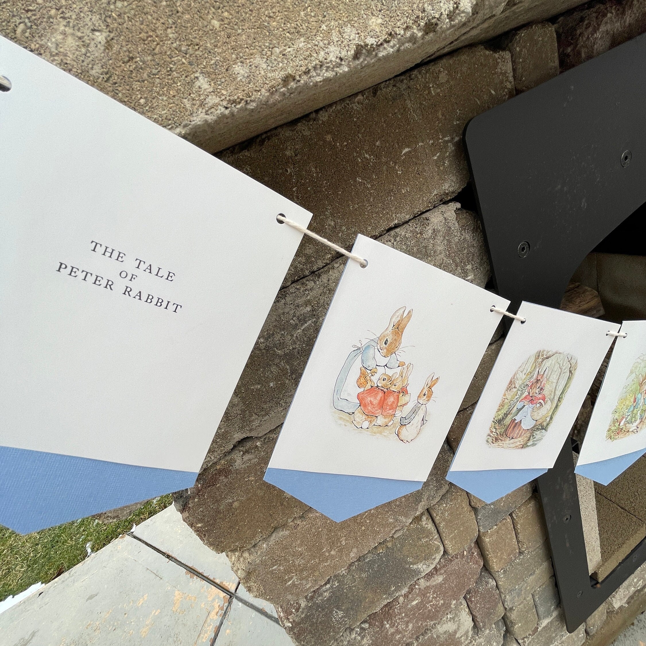 Peter Rabbit storybook page banner repurposed Beatrix Potter books nursery bunting baby shower garland reading corner