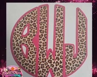 Leopard Print Monogram Vinyl Decal - Personalized Car Decal