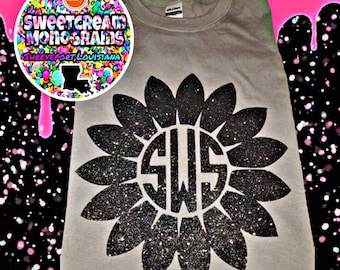 Glitter Sunflower Monogram Tee Shirt: Personalized Fall T-Shirt
