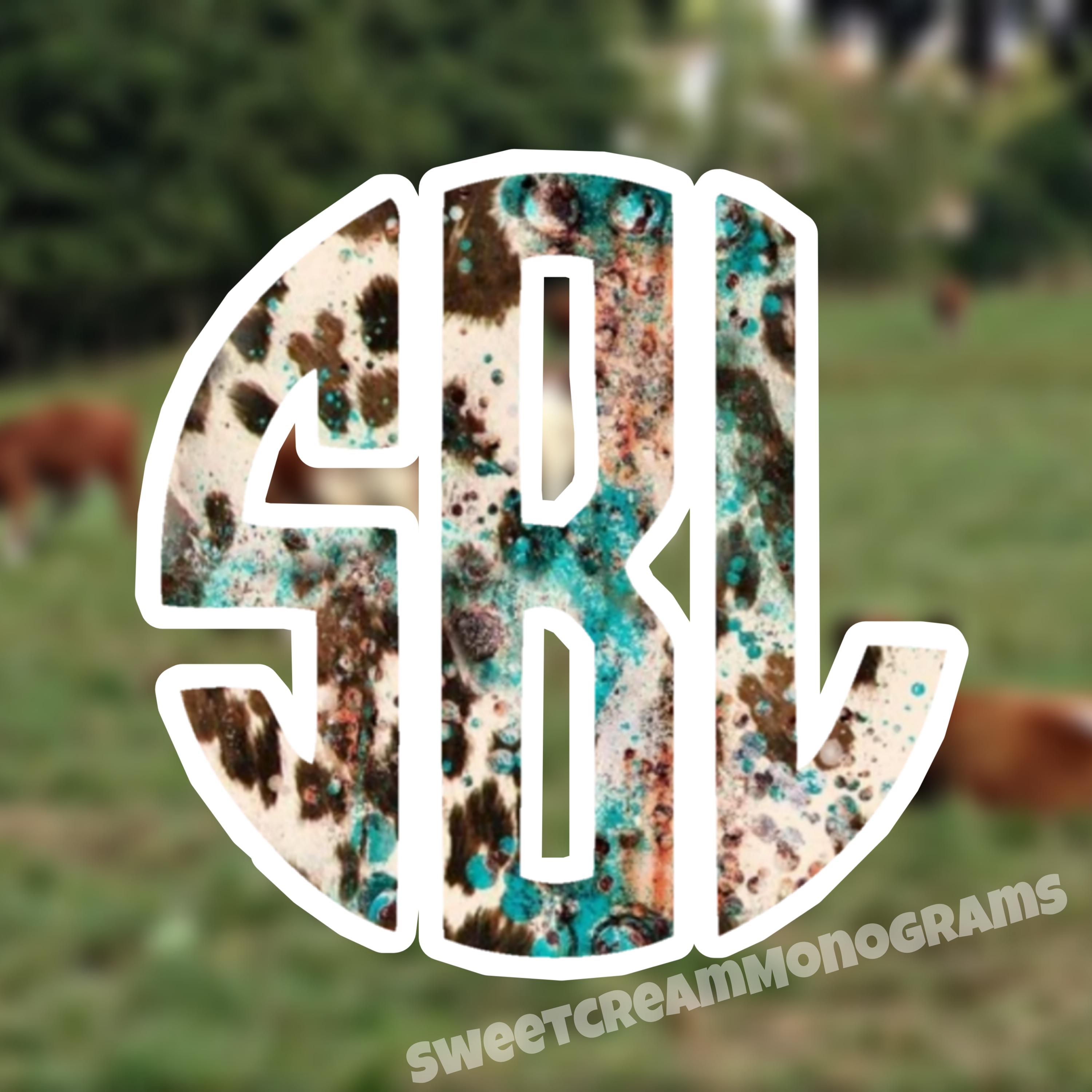Cowhide Sticker Cow Print Monogram Decal: Turquoise Brown Cowhide Vinyl Sticker - Etsy