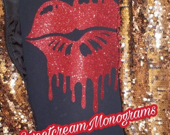 Red Glitter Lips T-Shirt: Dripping Kiss Graphic Tee