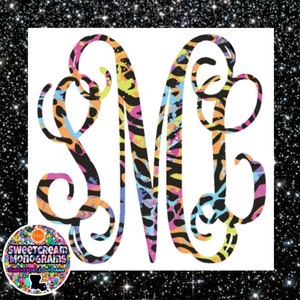 Pastel Rainbow Leopard Print Monogram Car Decal