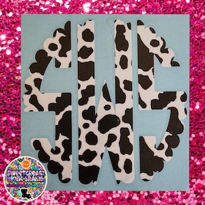 Cow Print Monogram|Cow Print Monogram Window Sticker|Vine Monogram Vinyl Car Sticker|Animal Print Monogram Car Decal|Cow Sticker|NEW|Cow|