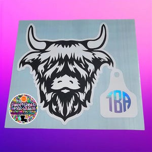 Highland Cow Monogram Car Decal|Farmlife Cow Sticker|High-quality Vinyl Decal for Car|Highland Cow Laptop Decal|Cow Tag Monogram|Cute|NEW|