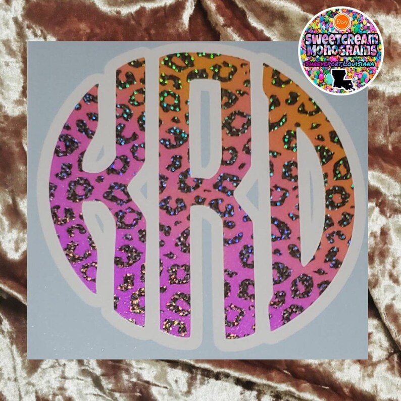 Leopard Print Monogram Leopard Print Monogram Decal: Glitter Holographic Car Sticker - Etsy