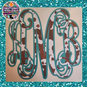Cowhide Vine Monogram Car Sticker|Cowprint Vinyl Sticker for Laptop|Monogram Vinyl Sticker|Interlocking Monogram Car Decal|New Car Monogram|
