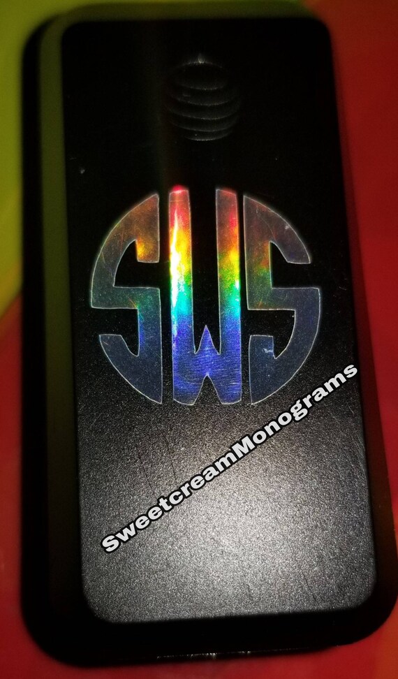 Holographic Phone Charger Decal Circle Monogram Size 0 751 Etsy