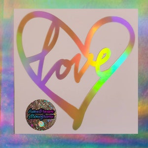 Holographic Heart Vinyl Decal|Love Car Decal|Heart Decals|Love Stickers|Love Laptop Decal|Holographic vinyl Decal|Love|Rainbow Heart Decal|