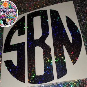 Black Holographic Glitter Monogram|Hologram Monogram Decal|Monogram Car Decal|Monogram Car Sticker|Monogram Laptop Decal|Black Glitter|NEW|