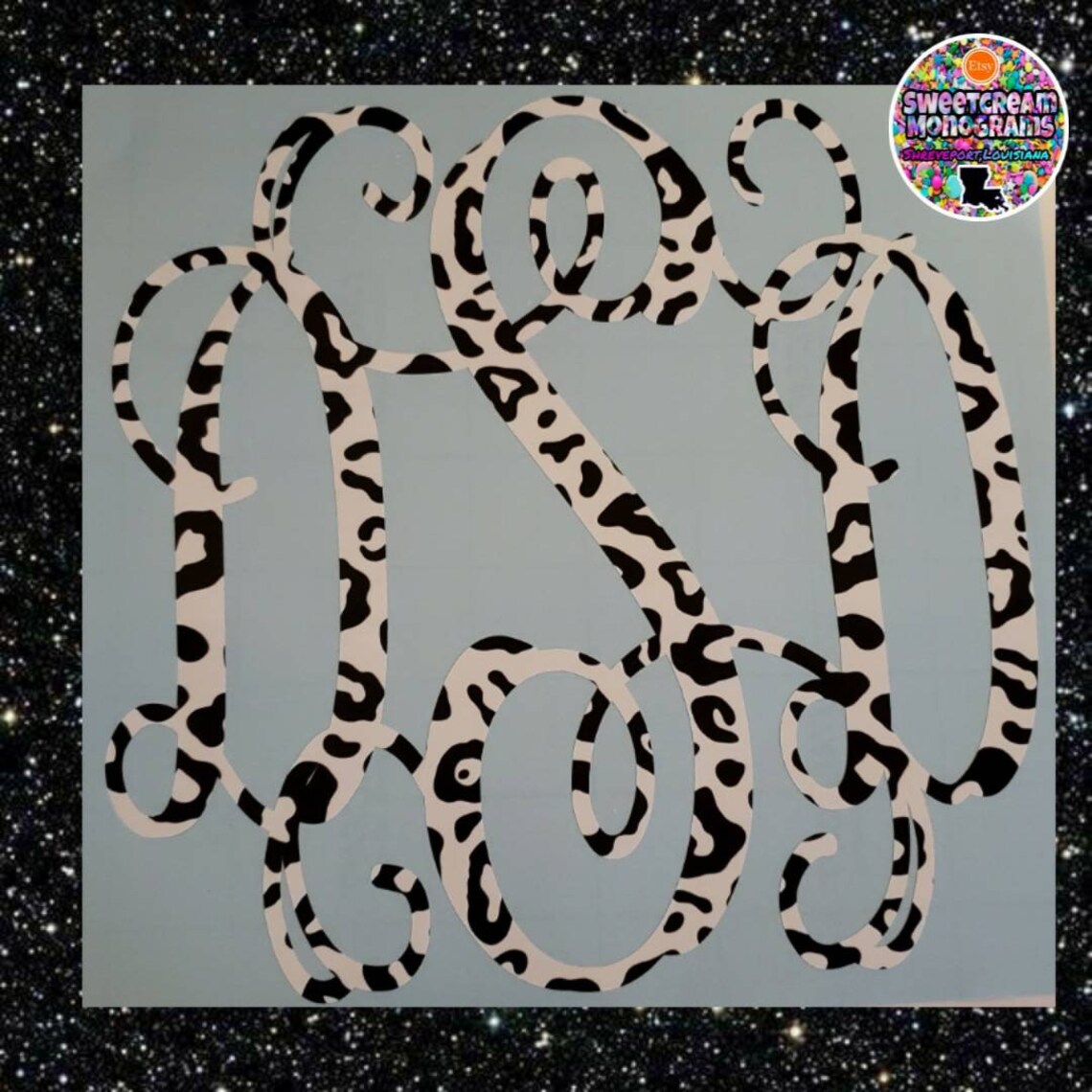 Snow Leopard Monogram Car Sticker/Black and White Leopard Etsy