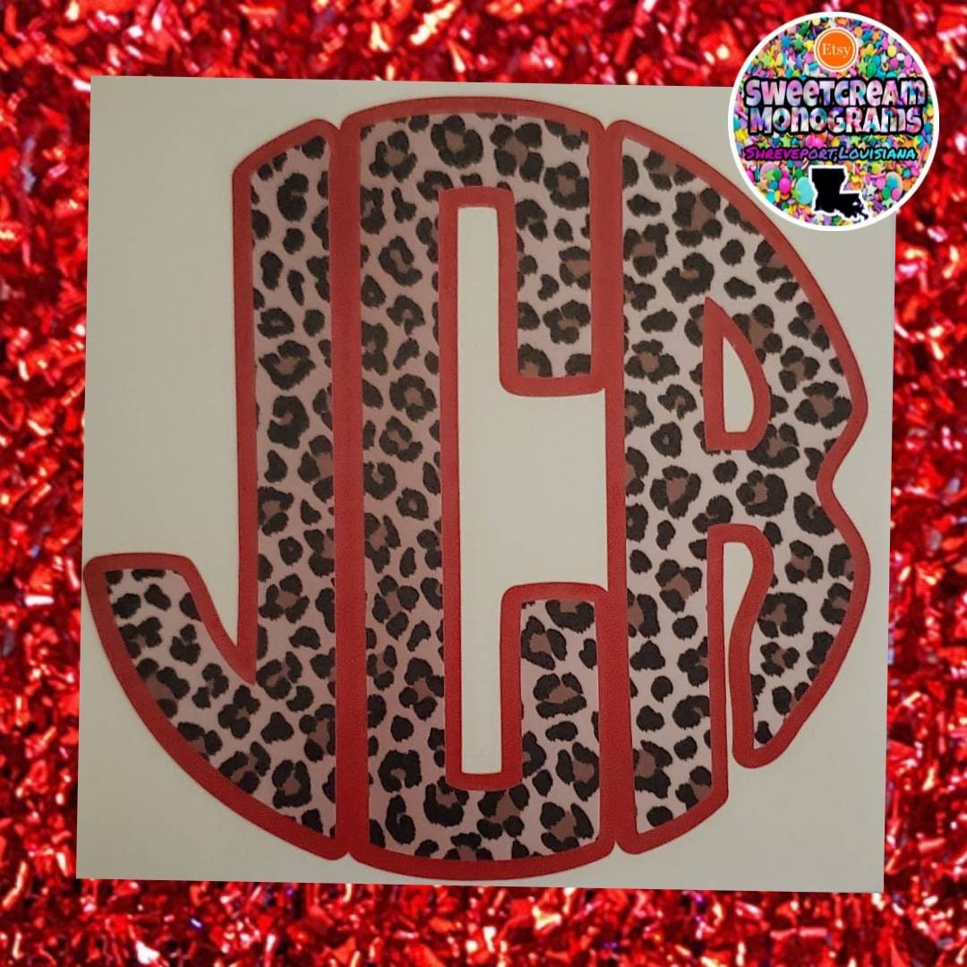 Leopard Print Monogram Leopard Print Monogram Vinyl Decal - Personalized Car Decal - Etsy