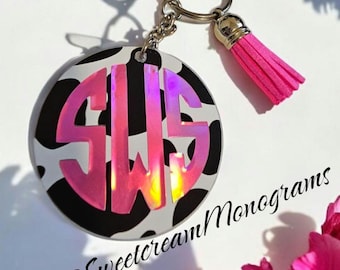 Cow Print Monogram Keychain: Acrylic Personalized Key Fob