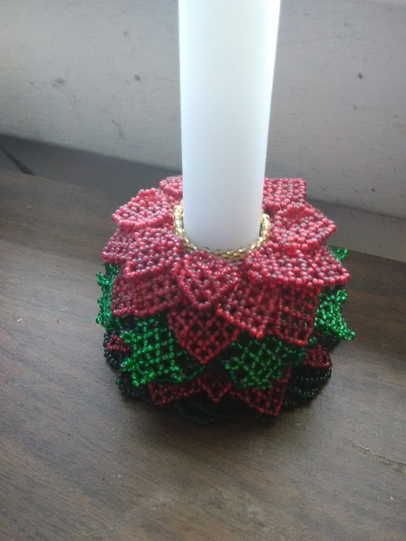Beaded Poinsettia Candle Holder Etsy