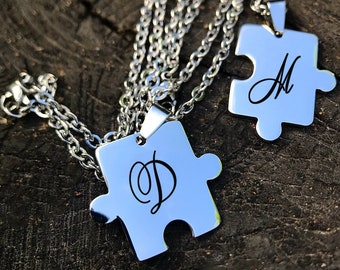 Friendship Necklace, Couples Necklace, Necklace for Couples, Couples Necklace Set, Best Friend Necklace, Puzzle Necklace, Engraved Necklace