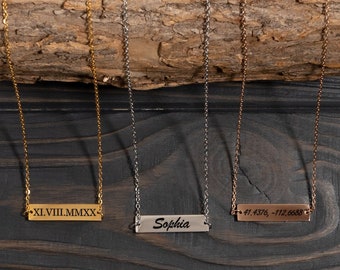 Personalize Engraved Bar Necklace, Customized Bar Necklace, Custom Engraved Bar, Custom Gold Bar Necklace, Custom Engraved Pendant