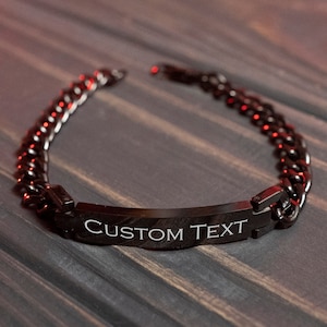 Engraved Men&#39;s Bracelet, Custom Bar Bracelet, Custom Name Bracelet, Engrave ID Bracelet, Black Engraved Bracelet, Custom Message Bracelet