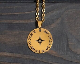 Coordinates Necklace, Custom Coordinates Necklace, Compass Necklace, Latitude Necklace, Engraved Coordinates Necklace, Custom coordinate