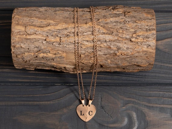 Heart Necklace for Couples, Custom Couples Necklace Broken Heart