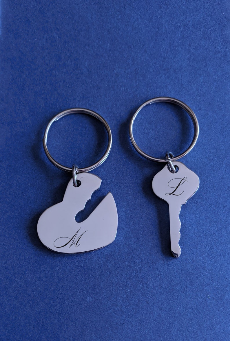 Custom Couple Keychain Couple Keychain Set Key and Heart | Etsy