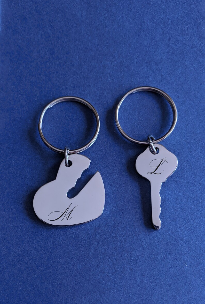 Custom Couple Keychain Couple Keychain Set Key and Heart Etsy