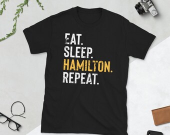 Camiseta "Eat Sleep Hamilton Repeat", Camiseta Hamilton, Presentes Hamilton para Homens e Mulheres, Presente Musical Hamilton, Camiseta Alexander Hamilton, EUA