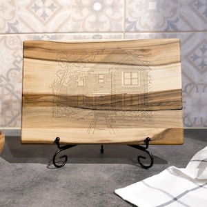 Personalized cutting board, Best Housewarming gift, House Sketch for Couple, Engraved First Home Portrait, Oak cutting board