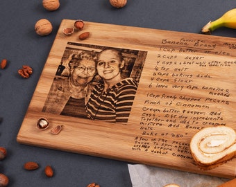 Photo and Recipe Handwritten Recipe Cutting Board for Christmas gift, Personalized Family Recipe Keepsake, Mother's Gift for Grandma