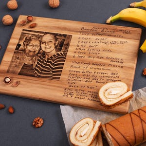 Photo and Recipe Cutting Board, Personalized Family Recipe Keepsake, Handwritten Recipe, Gift for Grandparents