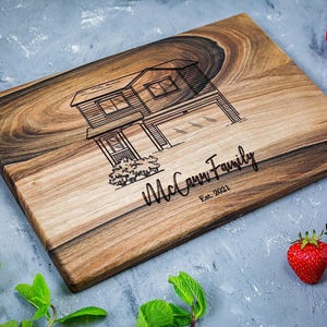 Housewarming gift, Custom Cutting board, House Portrait, House Sketch, Custom photo engraving, Our First Home Portrait, Gift for Newlyweds