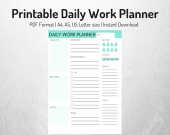 printable work planner daily planner work organizer