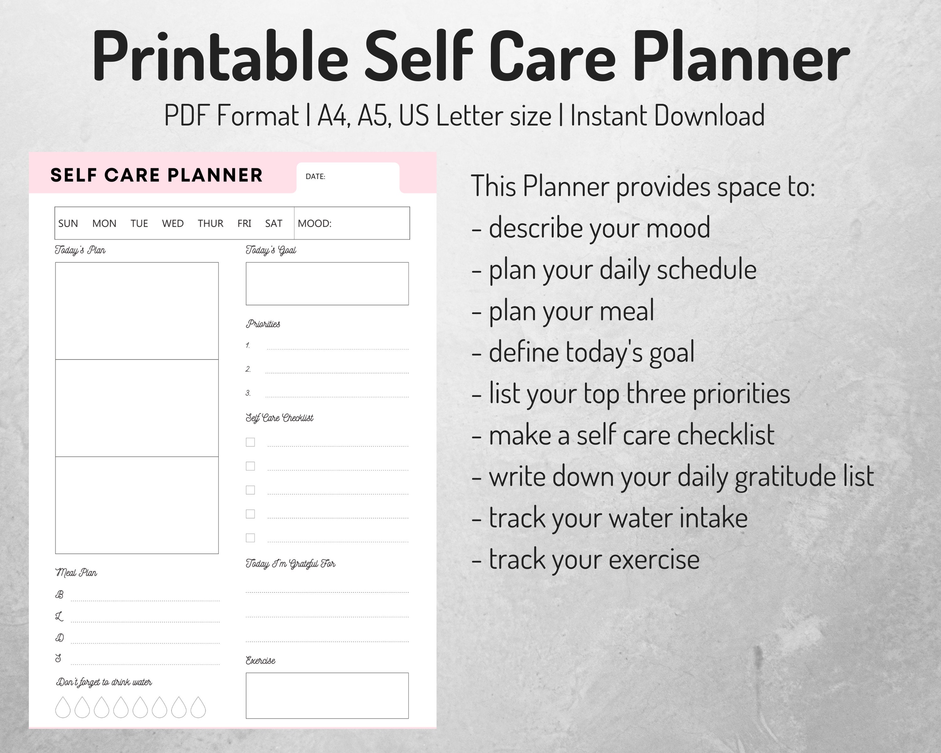 Self Care Planner Daily Planner Daily Self Care Checklist - Etsy