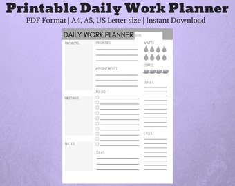 Printable Work Planner| Daily Planner| Work Organizer| PDF | Instant Download