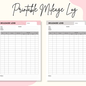 Mileage Log Mileage Tracker for Tax Purposes Printable Business Planner ...