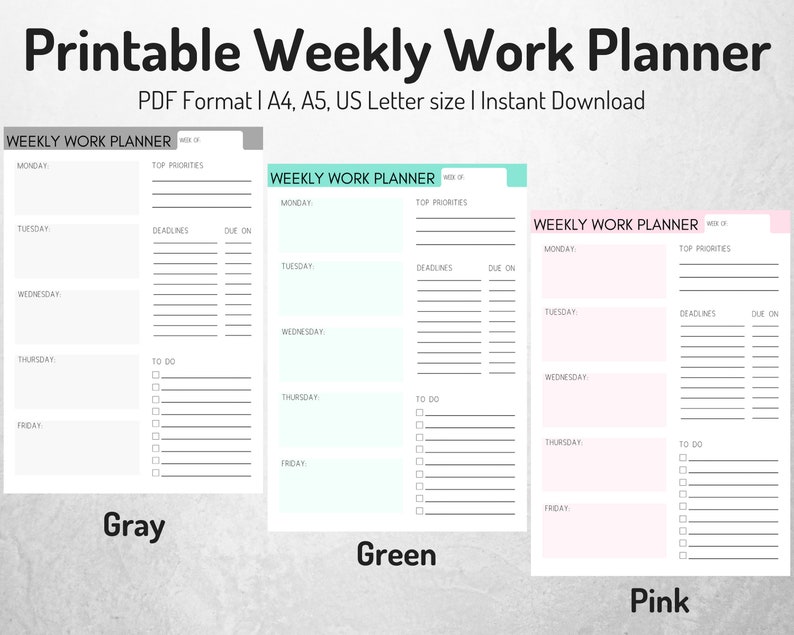 Work Week Organizer Printable Planner Etsy Work Week Organizer Printable Planner Etsy