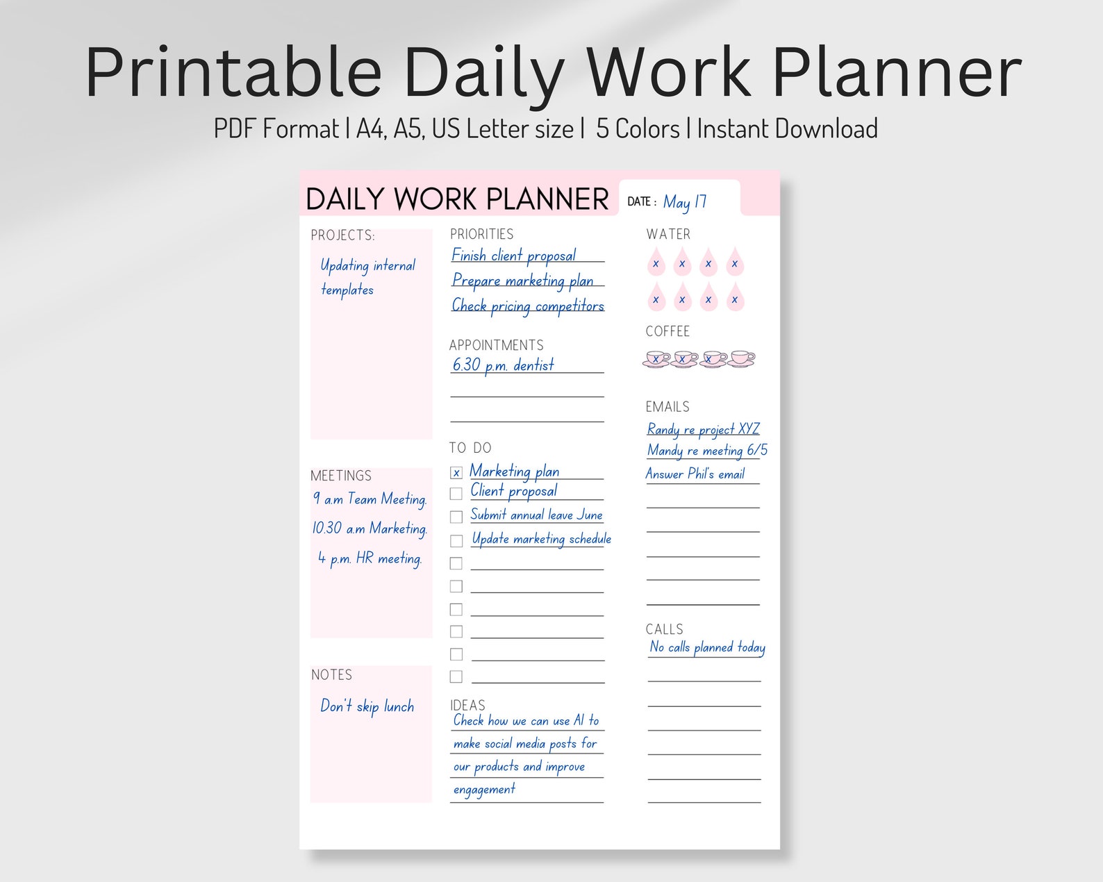 Daily Work Planner Daily Agenda Work Organizer Job Planner - Etsy