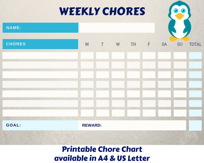 Chore Chart Penguin Printable Advantage Chart Children Chores photo about Printable Reward Charts for Kids referred to as Chore Chart Penguin Printable Gain Chart Youngsters Chores