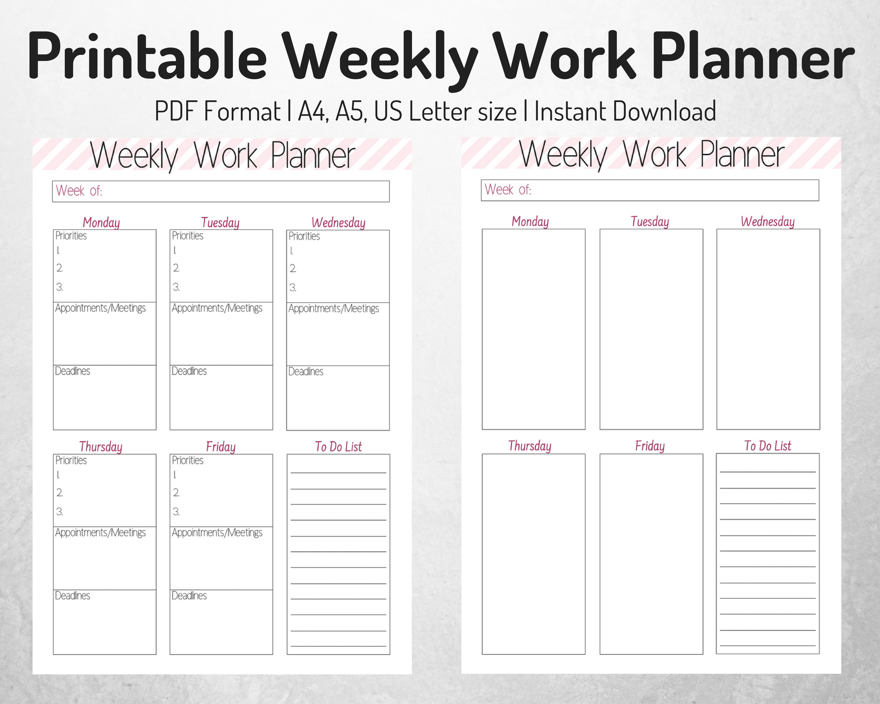 Weekly Work Organizer Weekly Planner Work Planner Printable Etsy