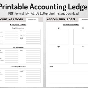 Printable Accounting Ledger Bookkeeping Journal for Small Businesses ...