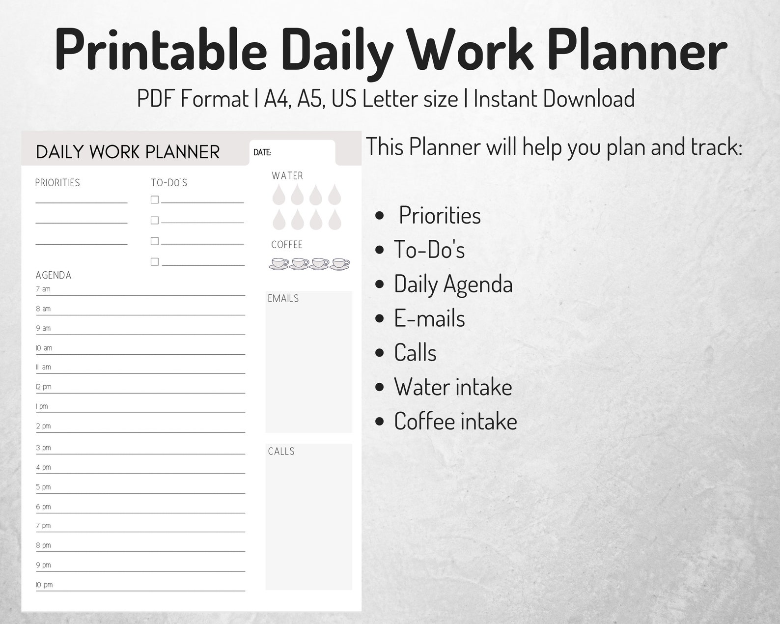 Daily Work Agenda Printable Daily Work Planner Work Organizer - Etsy