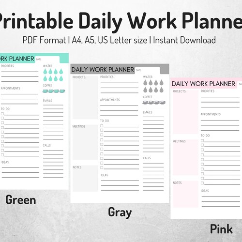 Daily Work Planner Daily Agenda Work Organizer Job Planner Etsy