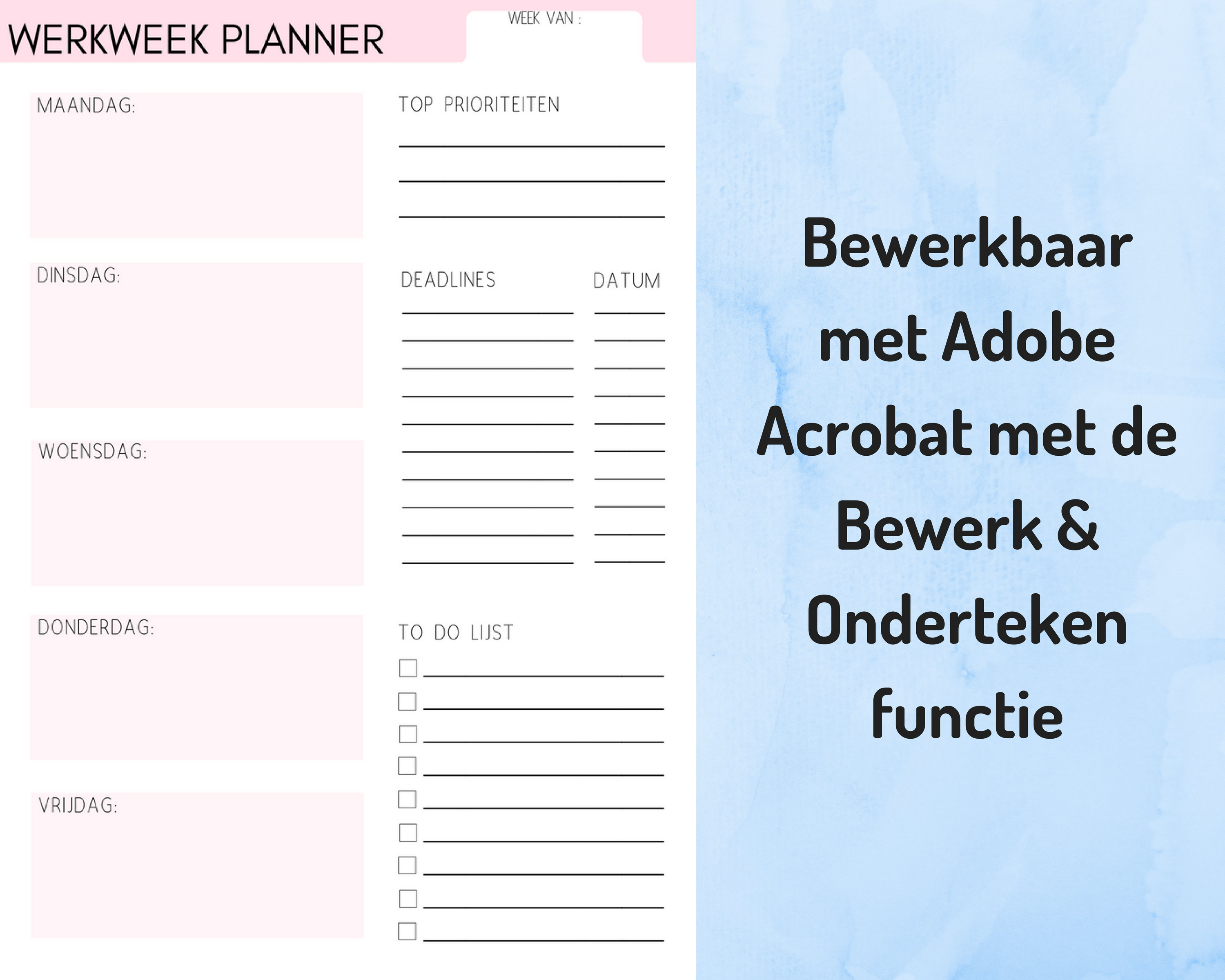 Werkweek Planner Printable werk schema werk agenda PDF Etsy